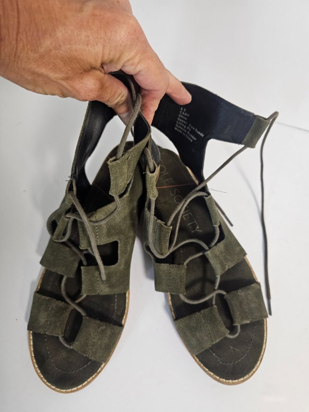 Sole Society Gladiator Sandals Cady Olive Green Suede Boho Festival Casual 8.5 - Picture 6 of 9